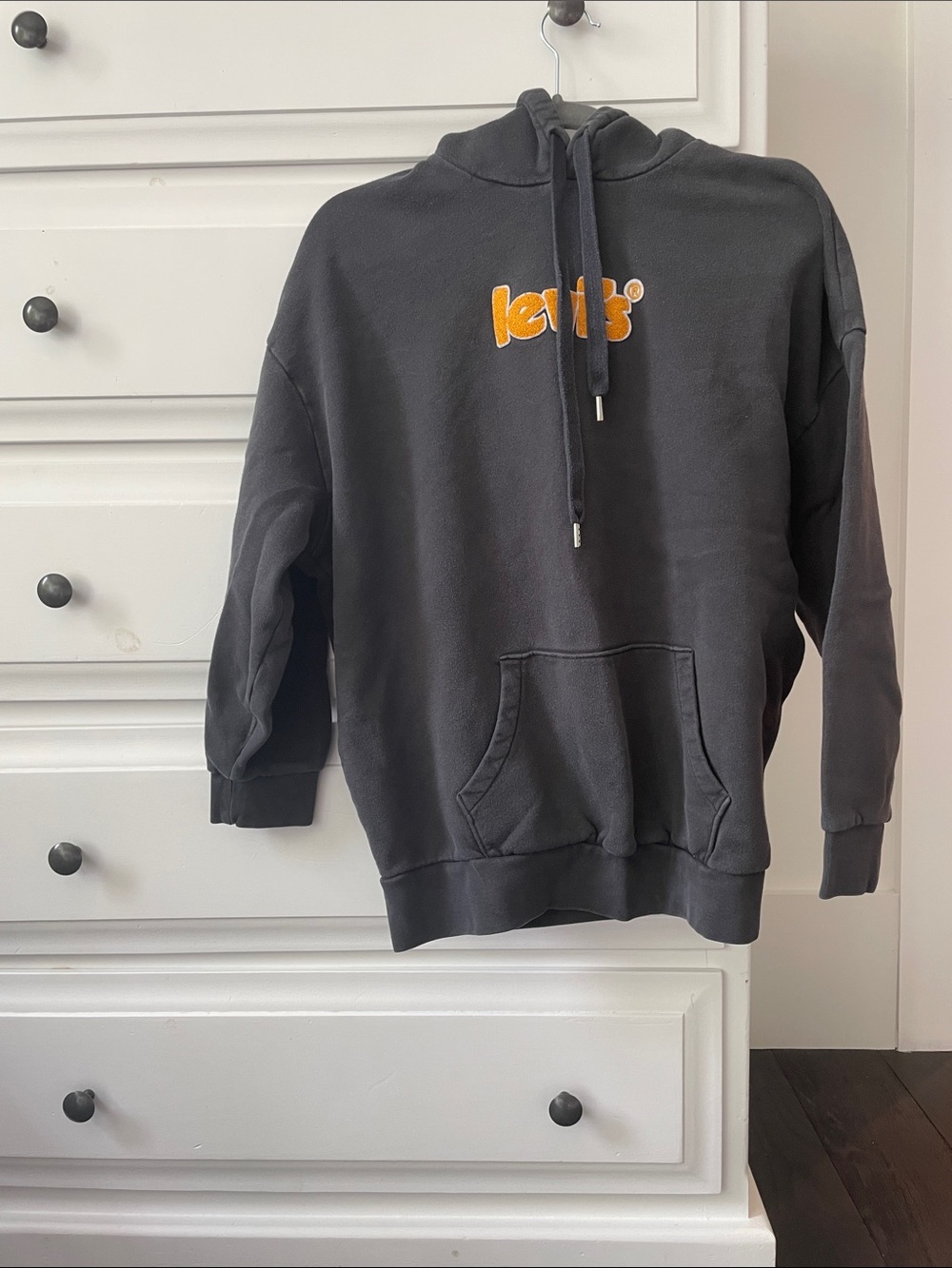 Levi's Black Crewneck Pullover Hoodie with Orange Logo